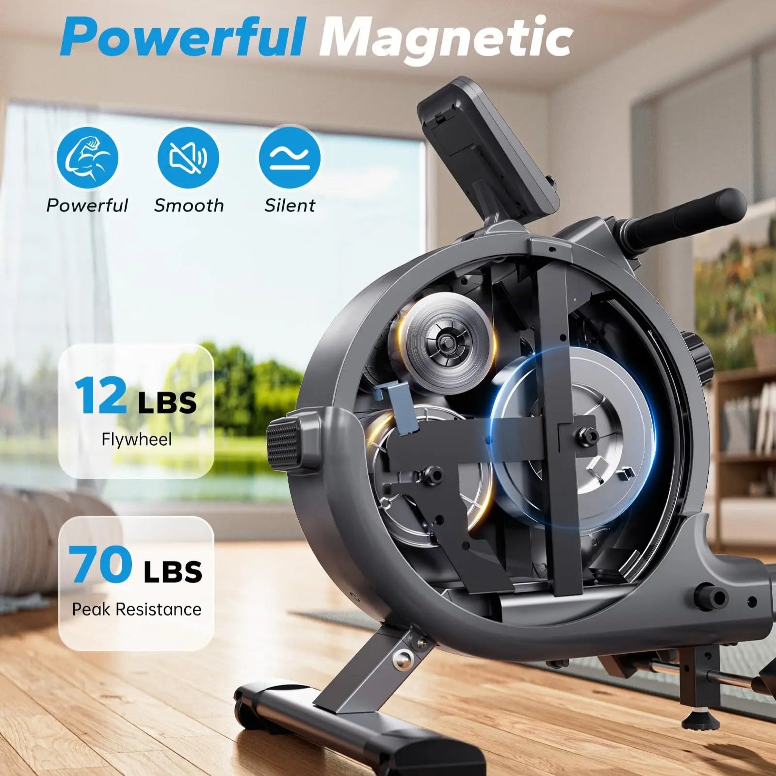 Magnetic Rowing Machine for Home | Silent Rower with Free App, Dual Rail Design, 350 LB Capacity & Visual Workout Tracking