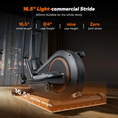 Elliptical Machine with 18.5” Stride | Hyper-Quiet Magnetic Drive, 8 Resistance Levels, LCD Display, 400 lb Capacity | Home Gym Elliptical Trainer
