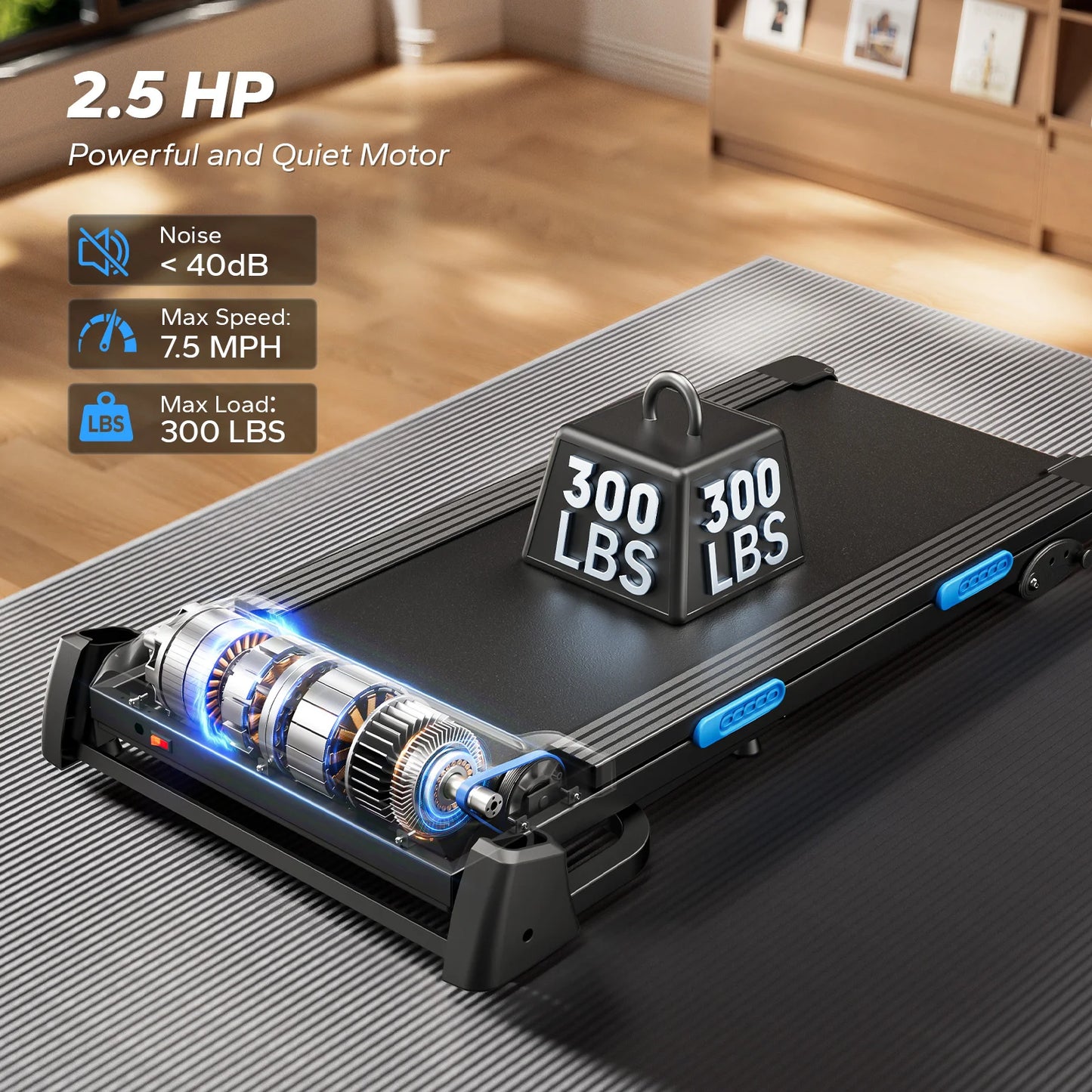 Foldable Treadmill | Incline Quiet Running Machine with Heart Rate Monitoring, Double Deck Tech, 4 Shock Cushions, Wide Belt, APP Connected | 7.5MPH | Compact Home Gym T12B1