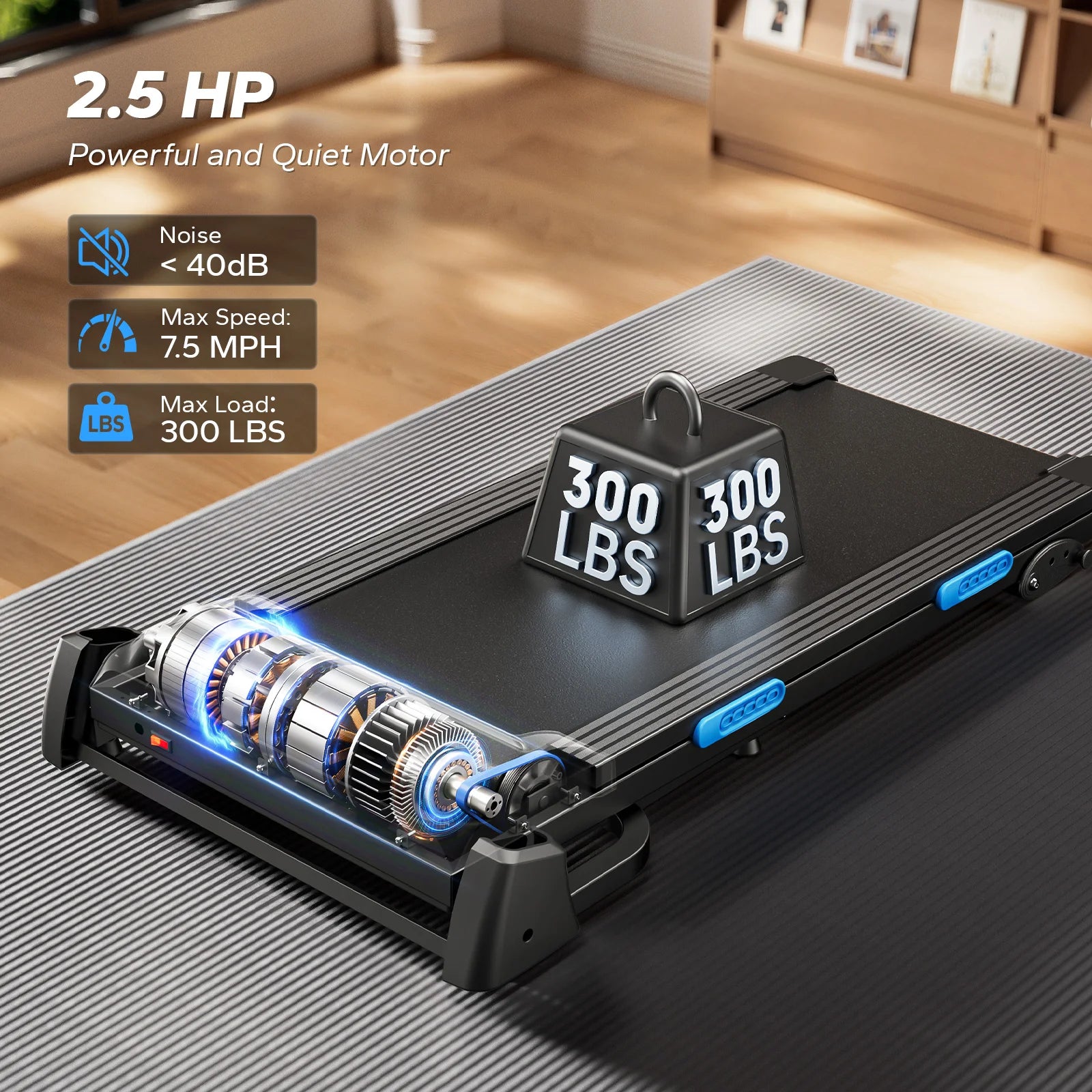 Foldable Treadmill | Incline Quiet Running Machine with Heart Rate Monitoring, Double Deck Tech, 4 Shock Cushions, Wide Belt, APP Connected | 7.5MPH | Compact Home Gym T12B1