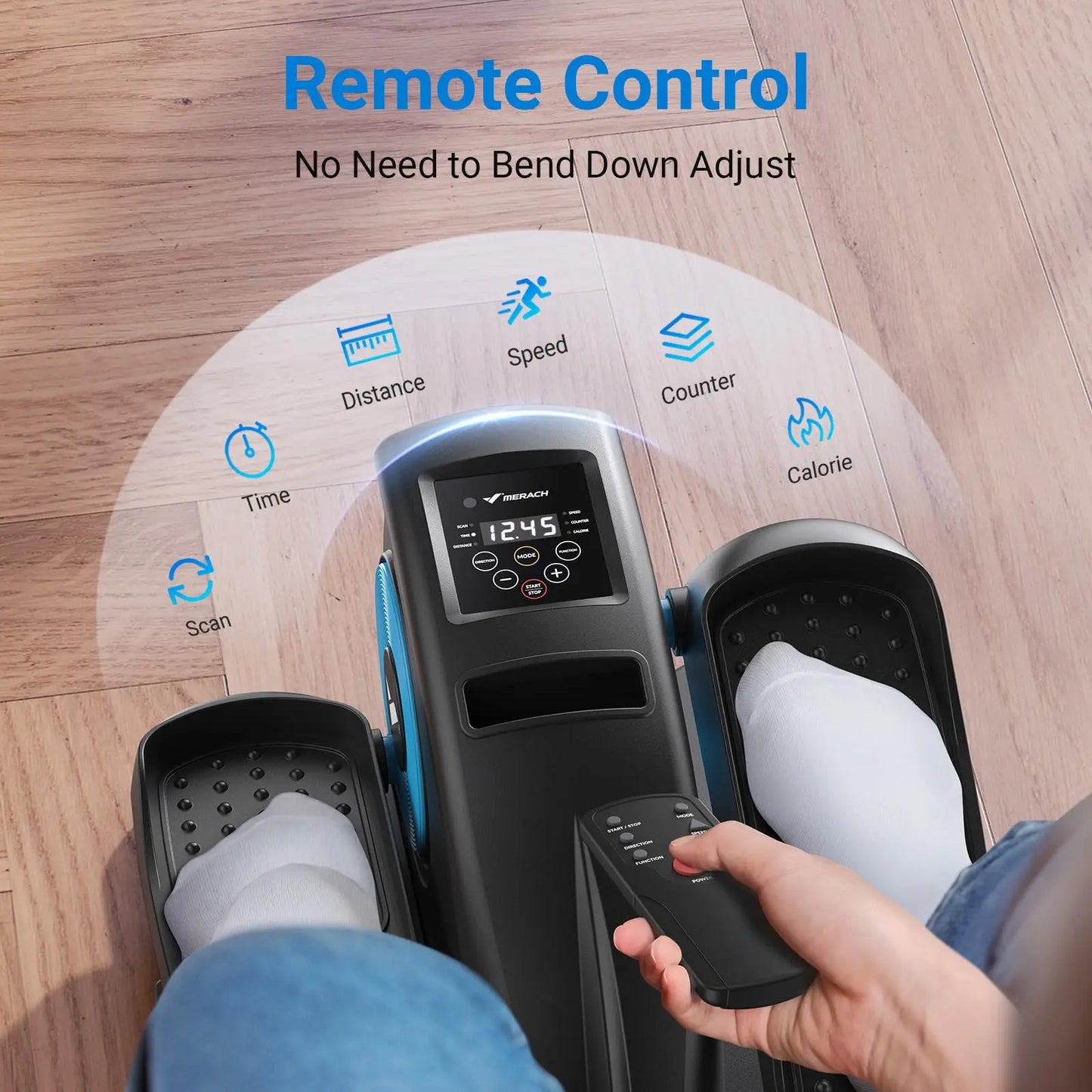 Electric Under Desk Elliptical | Plug-in with Remote | 12 Auto & Manual Speeds | LCD Display