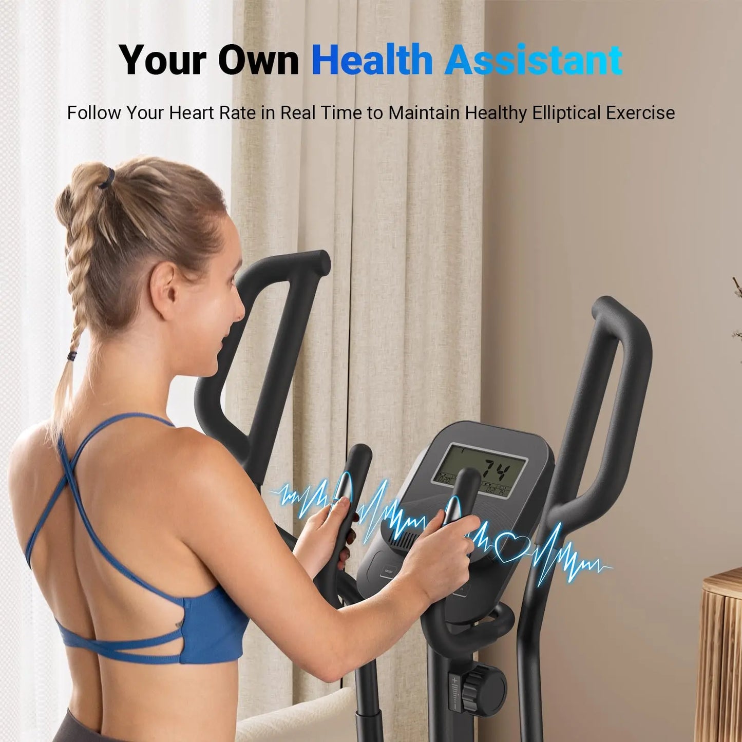 Elliptical Machine with 18.5” Stride | Hyper-Quiet Magnetic Drive, 8 Resistance Levels, LCD Display, 400 lb Capacity | Home Gym Elliptical Trainer