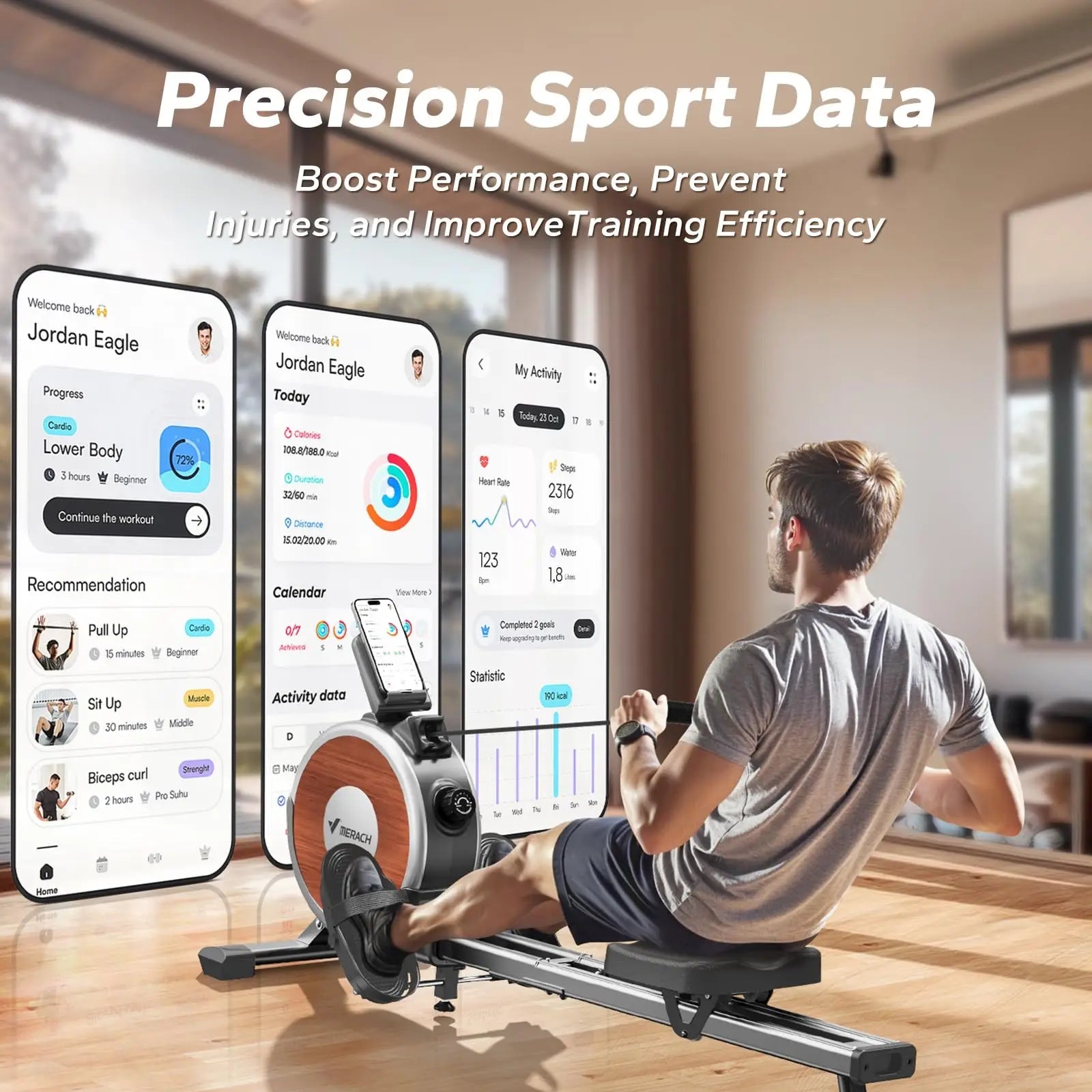 Magnetic Rowing Machine for Home | Silent Rower with Free App, Dual Rail Design, 350 LB Capacity & Visual Workout Tracking