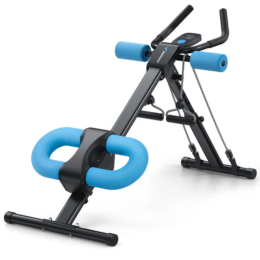 Ab Machine Adjustable Trainer | Foldable Core Ab Exercise System with LCD Display & Knee Protection | Adjustable Height for Home Gym Black