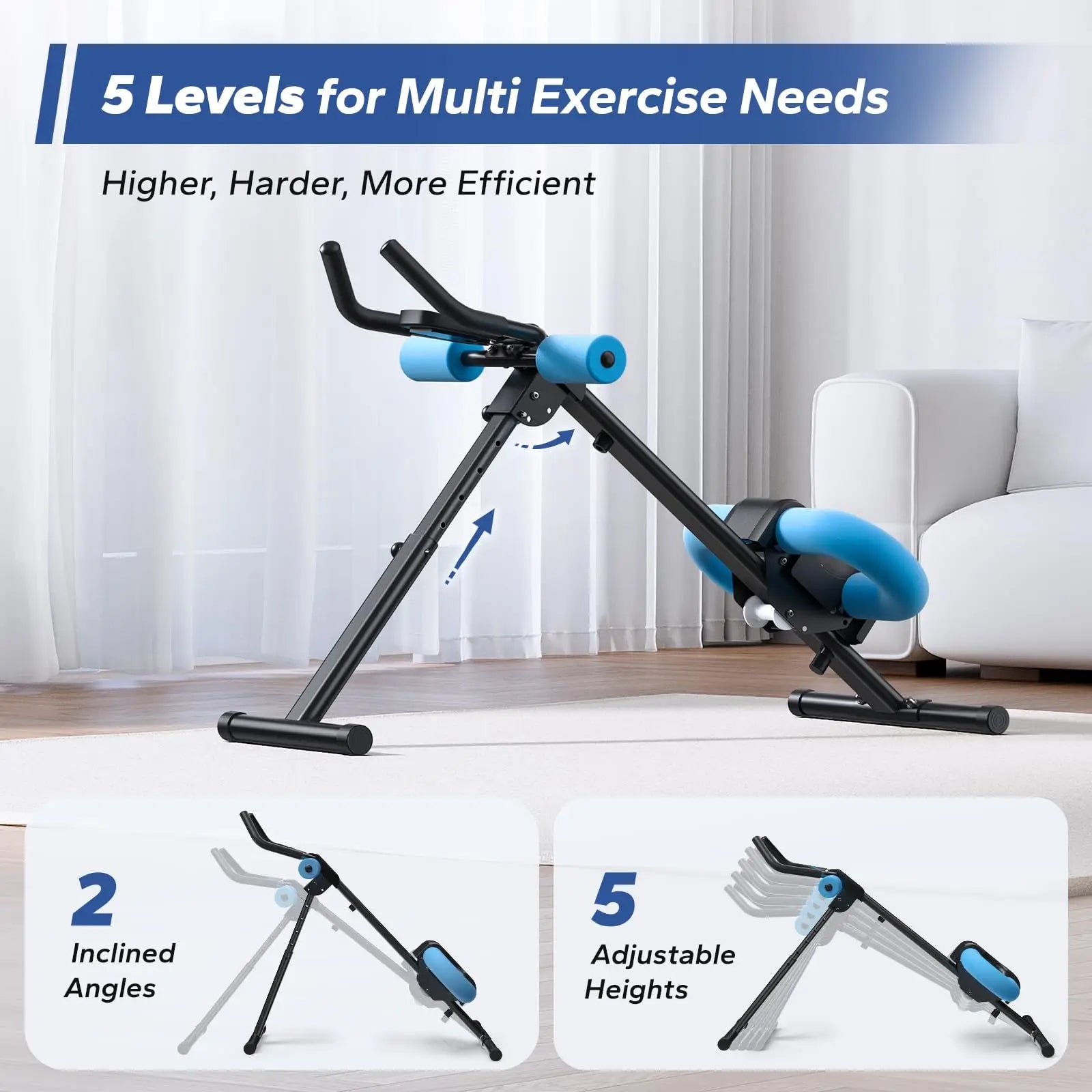 Ab Machine Adjustable Trainer | Foldable Core Ab Exercise System with LCD Display & Knee Protection | Adjustable Height for Home Gym