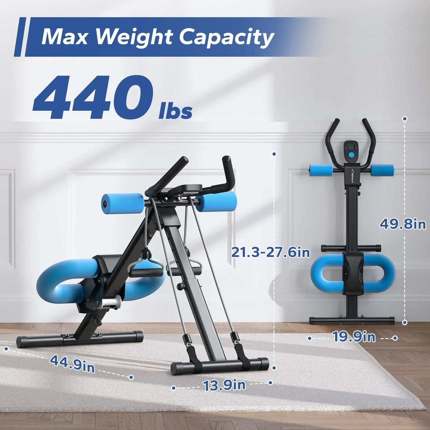 Ab Machine Adjustable Trainer | Foldable Core Ab Exercise System with LCD Display & Knee Protection | Adjustable Height for Home Gym