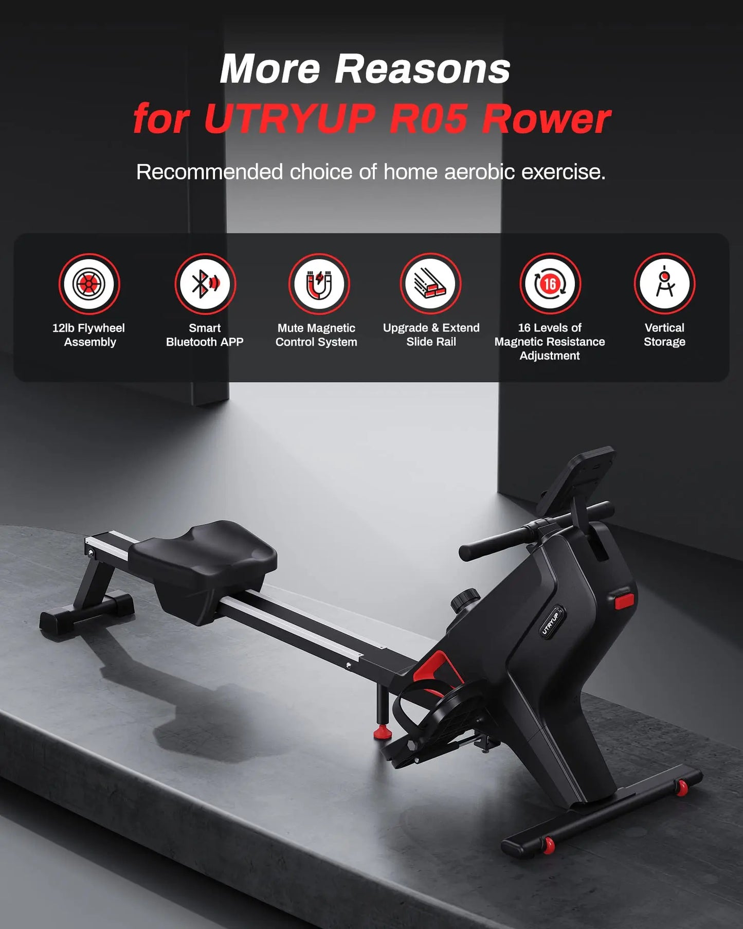 Magnetic Rowing Machine | Foldable Rower with 16 Resistance Levels, Bluetooth App, Quiet Operation | Full-Body Home Gym Cardio | 350LB Capacity