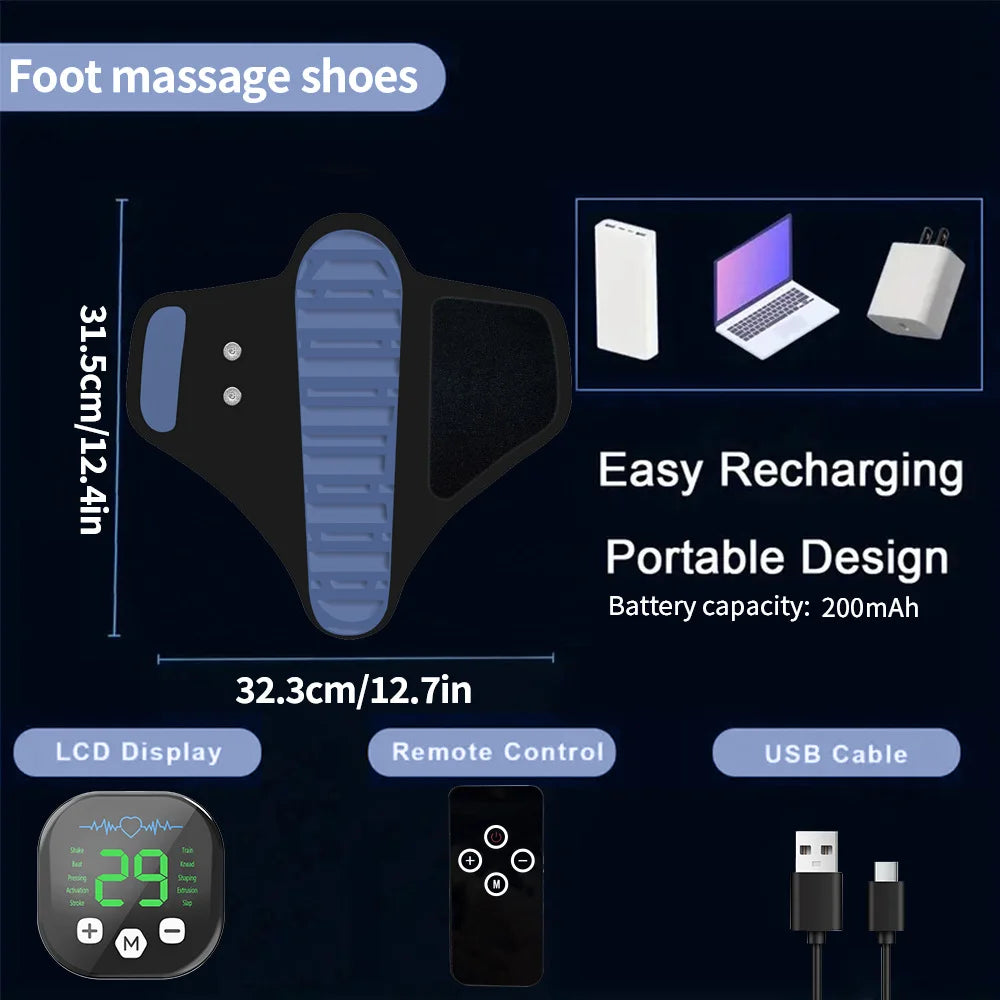 EMS Foot Massager Slippers with Remote Control | Electric Foot Stimulation Shoes, 10 Modes, 29 Intensity Levels, Muscle Relaxation Device