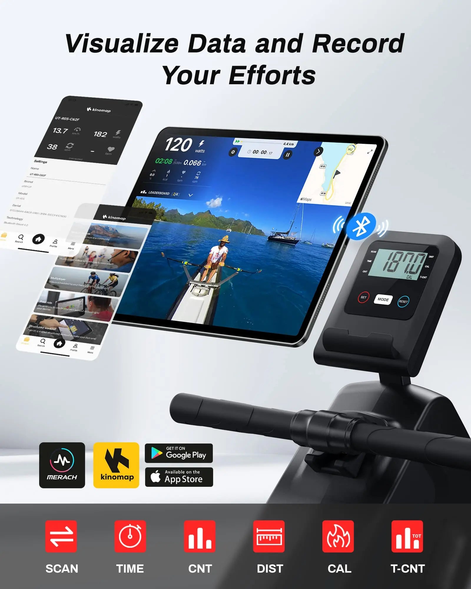 Magnetic Rowing Machine | Foldable Rower with 16 Resistance Levels, Bluetooth App, Quiet Operation | Full-Body Home Gym Cardio | 350LB Capacity