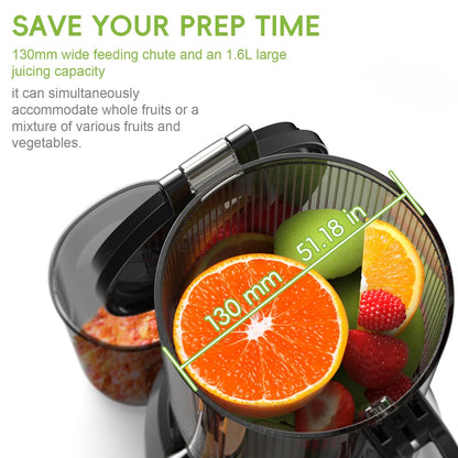 Cold Press Juicer Machine | 5.2in Wide Mouth, 200W Slow Masticating Juicer for Whole Fruits & Veggies – BPA-Free, Dishwasher Safe