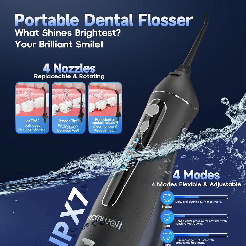 Cordless Water Flosser | Portable Oral Irrigator for Teeth Cleaning | 200ML Tank, 4 Nozzles, Rechargeable, IPX7 Waterproof, 3 Modes