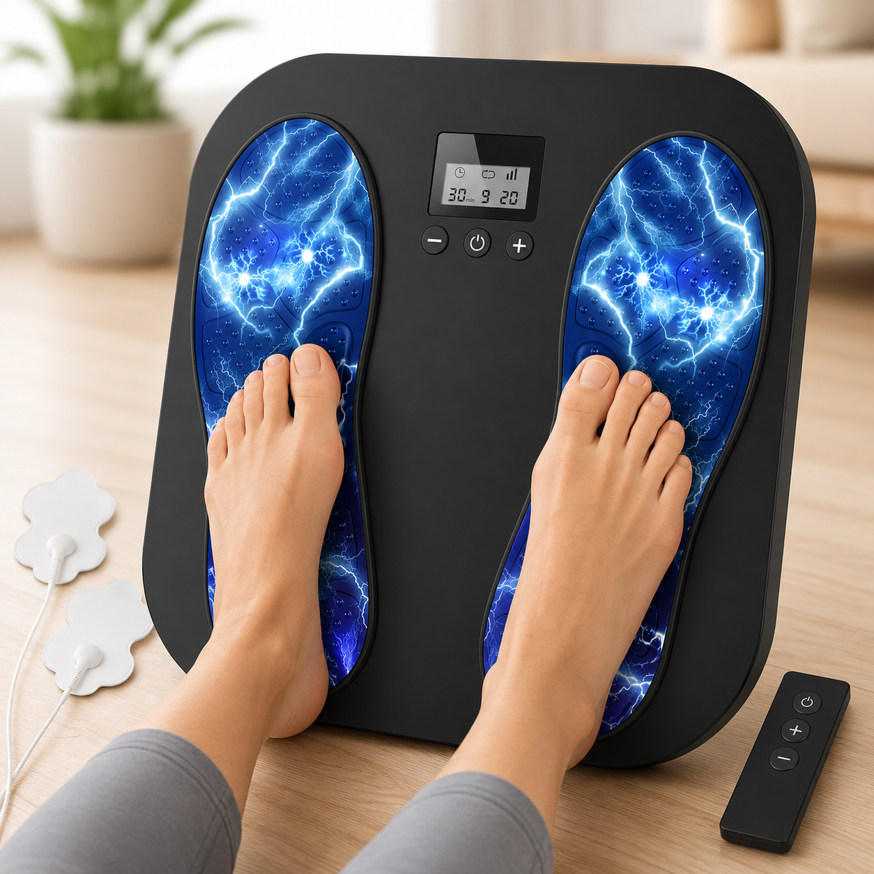 EMS Foot Massager for Neuropathy & Plantar Fasciitis | TENS Circulation Machine with 10 Modes & 20 Intensities Black