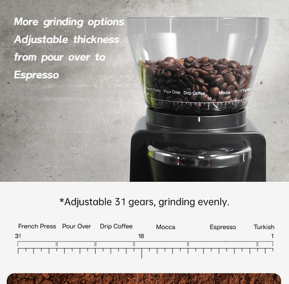 Electric Burr Coffee Grinder | 34 Grind Settings for Espresso, Pour Over, French Press | Visual Bean Storage, Adjustable Precision – G3