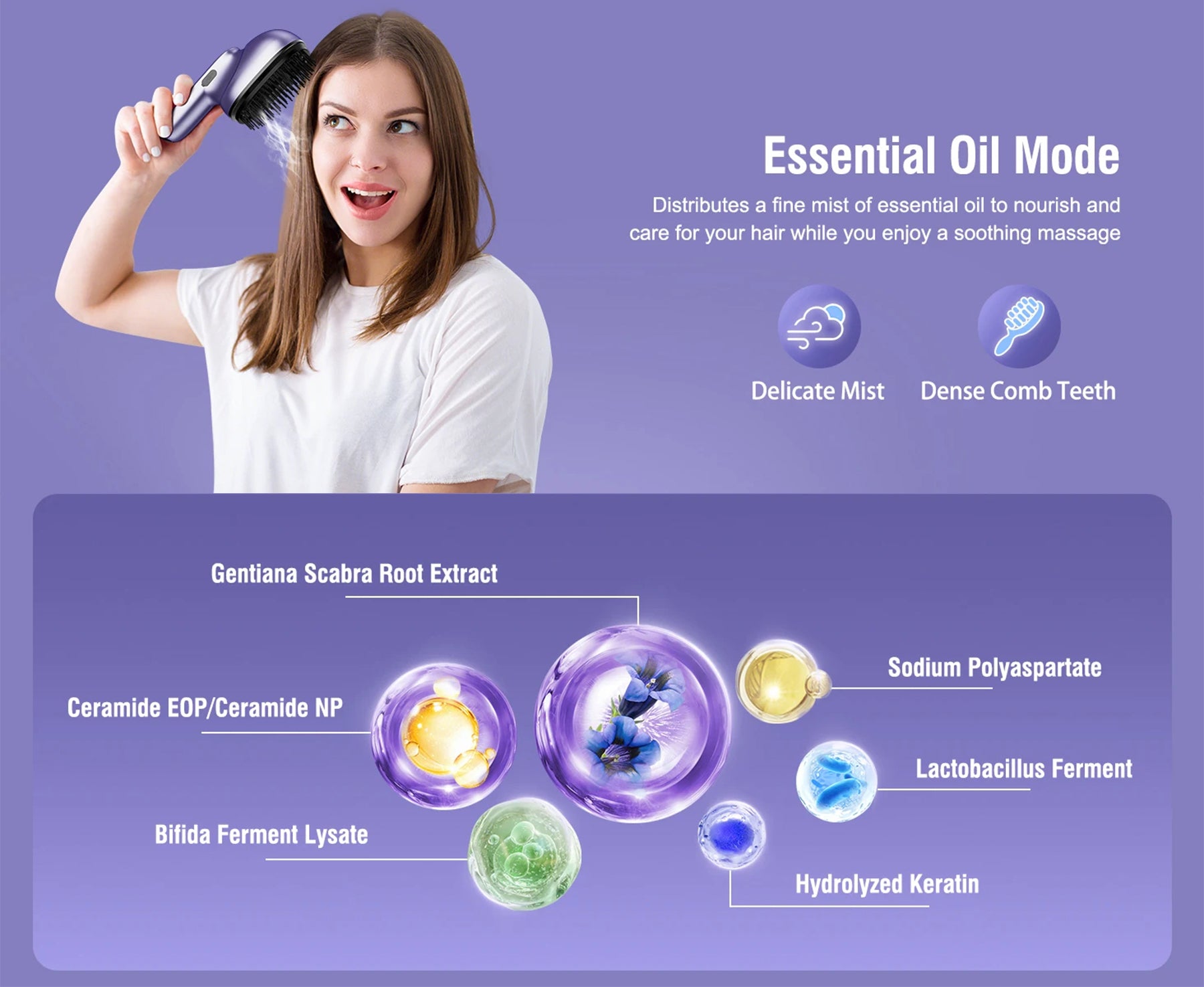 Electric Scalp Massager Brush | Essential Oil Atomizer, Vibration Head Massager, Cordless & Rechargeable, Anti-Frizz Hair Care