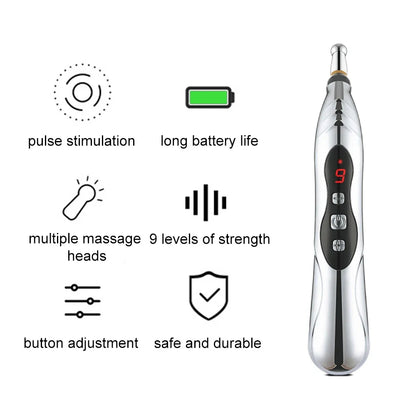 Electric Acupuncture Pen | 5-in-1 Meridian Therapy Device for Pain Relief, Circulation & Facial Care | 9 Intensity Levels, USB-C Rechargeable, Needle-Free