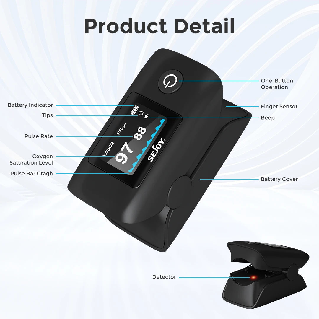 Fingertip Pulse Oximeter | SpO₂, Heart Rate, PI & RR Monitor with OLED Display | Accurate Oxygen & Pulse Tracker for Home, Fitness & Travel