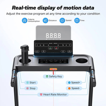 Foldable Treadmill | Incline Quiet Running Machine with Heart Rate Monitoring, Double Deck Tech, 4 Shock Cushions, Wide Belt, APP Connected | 7.5MPH | Compact Home Gym T12B1