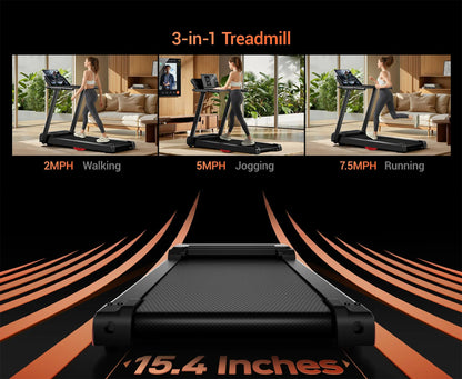 Foldable Treadmill with Smart Handrail & Shock Absorbing System 3.0 HP, Bluetooth & Heart Rate Monitor - 300LB Capacity