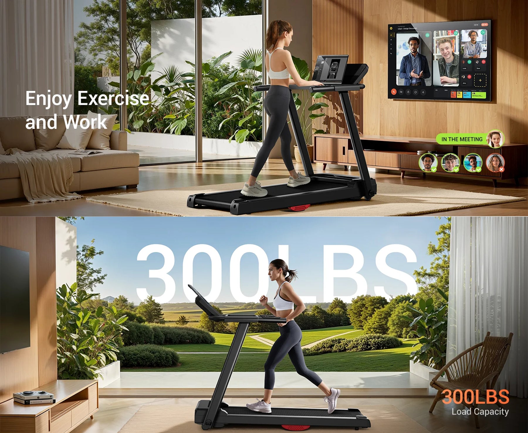 Foldable Treadmill with Smart Handrail & Shock Absorbing System 3.0 HP, Bluetooth & Heart Rate Monitor - 300LB Capacity