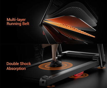 Foldable Treadmill with Smart Handrail & Shock Absorbing System 3.0 HP, Bluetooth & Heart Rate Monitor - 300LB Capacity