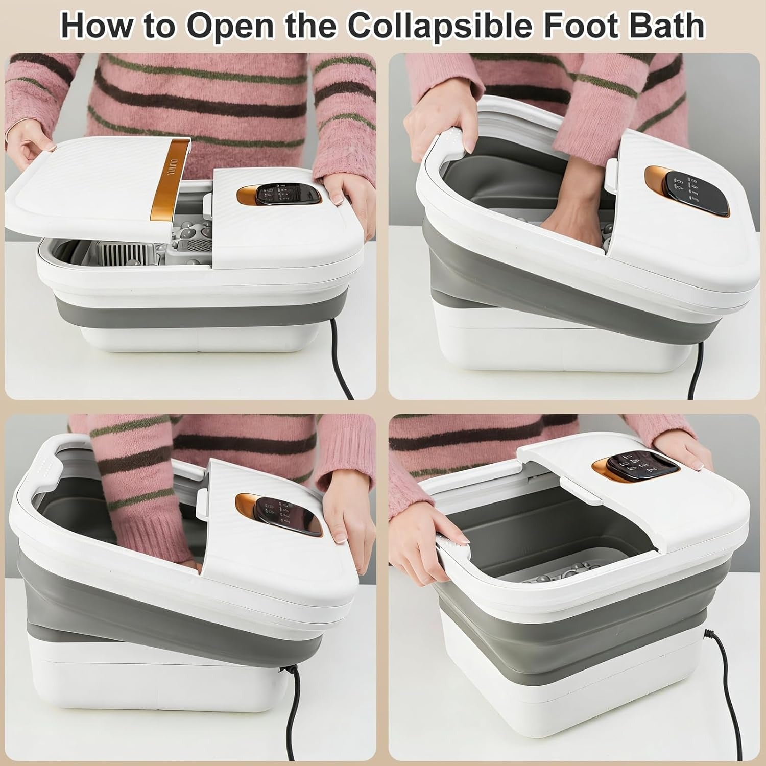 Foot Spa Massager with Heat & Motorized Rollers | Collapsible Heated Foot Bath with Temperature Control, Bubbles & Pedicure Kit