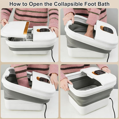 Foot Spa Massager with Heat & Motorized Rollers | Collapsible Heated Foot Bath with Temperature Control, Bubbles & Pedicure Kit