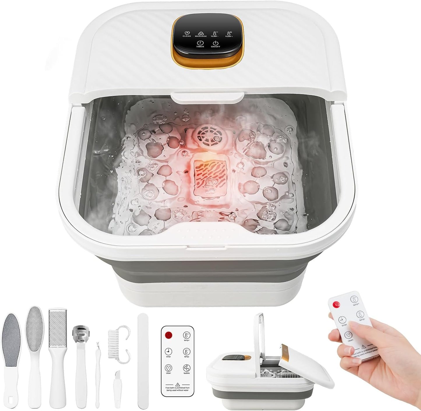 Foot Spa Massager with Heat & Motorized Rollers | Collapsible Heated Foot Bath with Temperature Control, Bubbles & Pedicure Kit