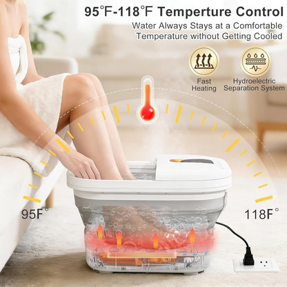 Foot Spa Massager with Heat & Motorized Rollers | Collapsible Heated Foot Bath with Temperature Control, Bubbles & Pedicure Kit