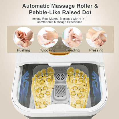 Foot Spa Massager with Heat & Motorized Rollers | Collapsible Heated Foot Bath with Temperature Control, Bubbles & Pedicure Kit