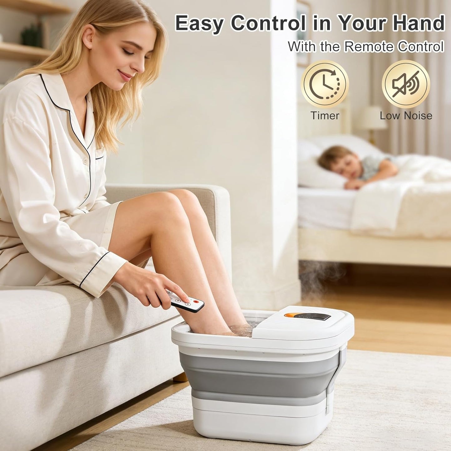 Foot Spa Massager with Heat & Motorized Rollers | Collapsible Heated Foot Bath with Temperature Control, Bubbles & Pedicure Kit