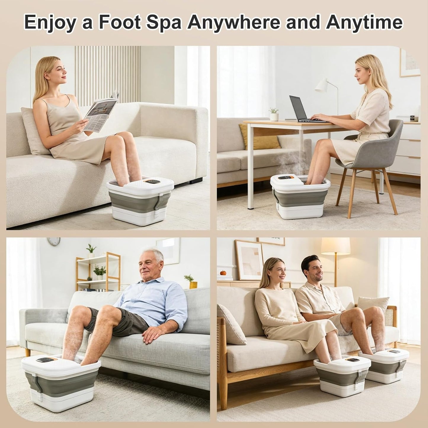 Foot Spa Massager with Heat & Motorized Rollers | Collapsible Heated Foot Bath with Temperature Control, Bubbles & Pedicure Kit