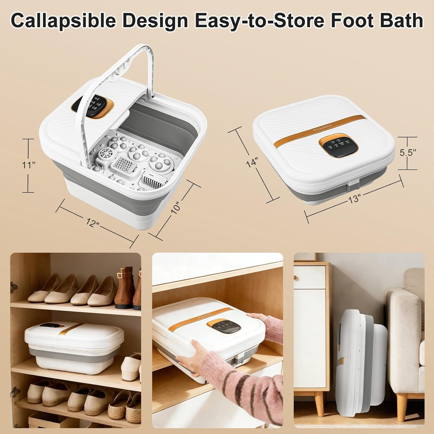 Foot Spa Massager with Heat & Motorized Rollers | Collapsible Heated Foot Bath with Temperature Control, Bubbles & Pedicure Kit