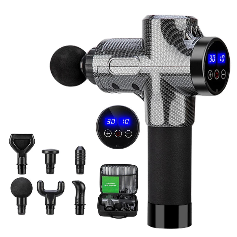 30-Speed Muscle Massage Gun | Deep Tissue Percussion Massager with 6 Heads, LCD Touchscreen & Quiet Motor | Pain Relief for Back, Neck, Legs
