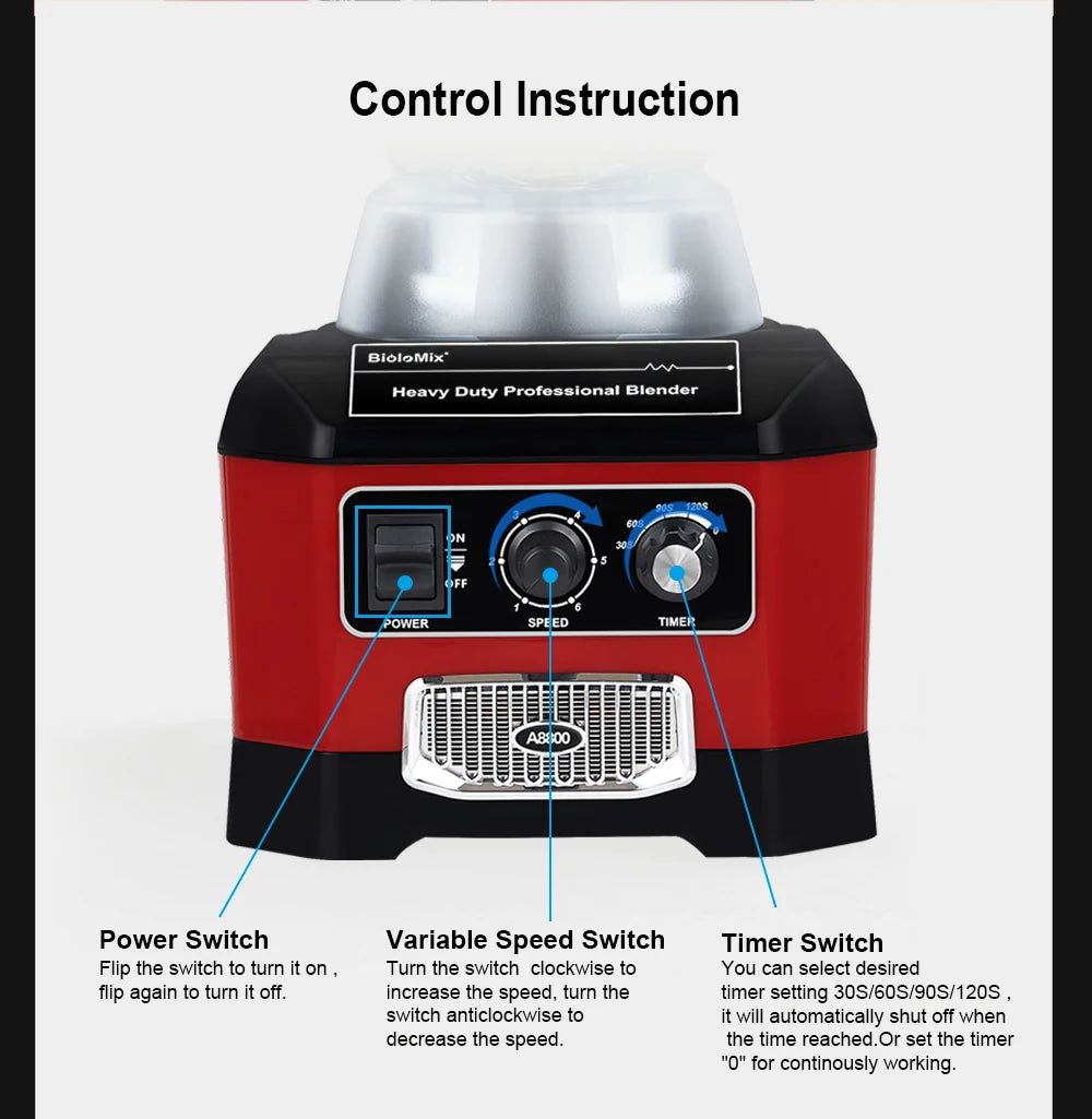High-Power Blender for Home Use | 2200W Smoothie Maker with BPA-Free 2L Jar, 6 Blades, Timer & Self-Cleaning | Ice Crusher & Food Mixer