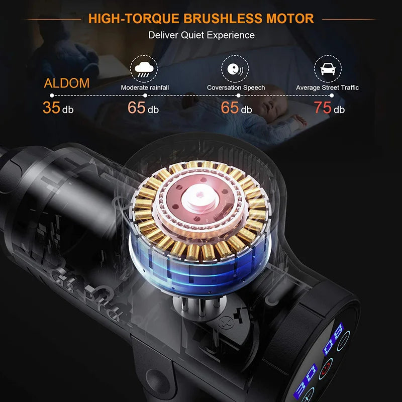 30-Speed Muscle Massage Gun | Deep Tissue Percussion Massager with 6 Heads, LCD Touchscreen & Quiet Motor | Pain Relief for Back, Neck, Legs
