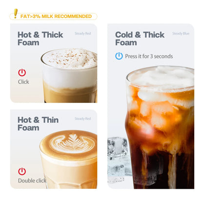 Electric Milk Frother | Hot & Cold Foam Maker for Lattes, Cappuccinos & Hot Chocolate