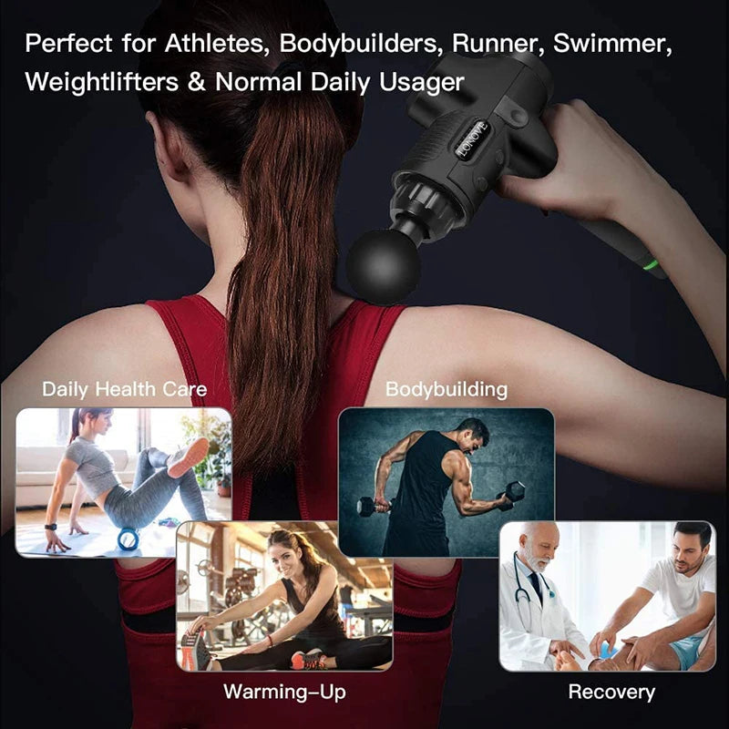30-Speed Muscle Massage Gun | Deep Tissue Percussion Massager with 6 Heads, LCD Touchscreen & Quiet Motor | Pain Relief for Back, Neck, Legs