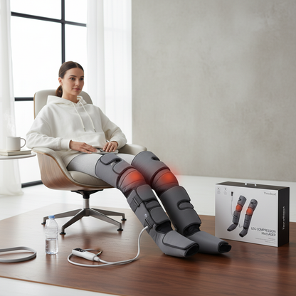 Leg Compression Massager with Heat | Full Leg Foot Calf Thigh Massager with Air Compression, 3 Modes, 3 Intensities, Knee Heating