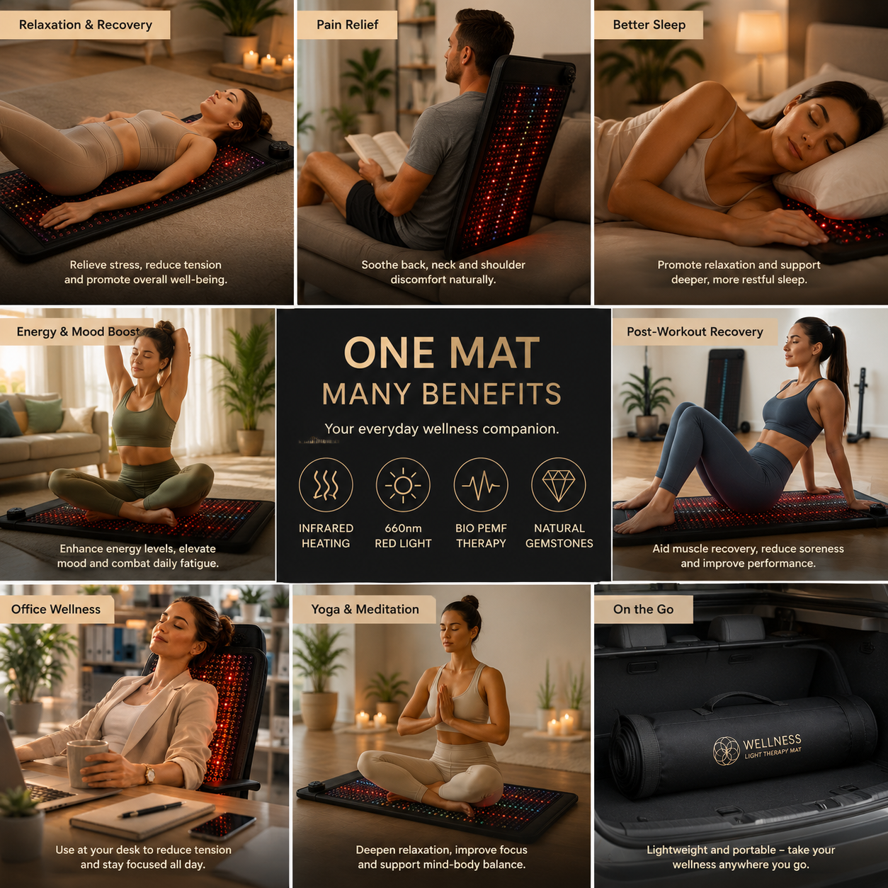 PEMF Infrared Therapy Mat | Red Light, Amethyst, Tourmaline & Jade Heating Cushion