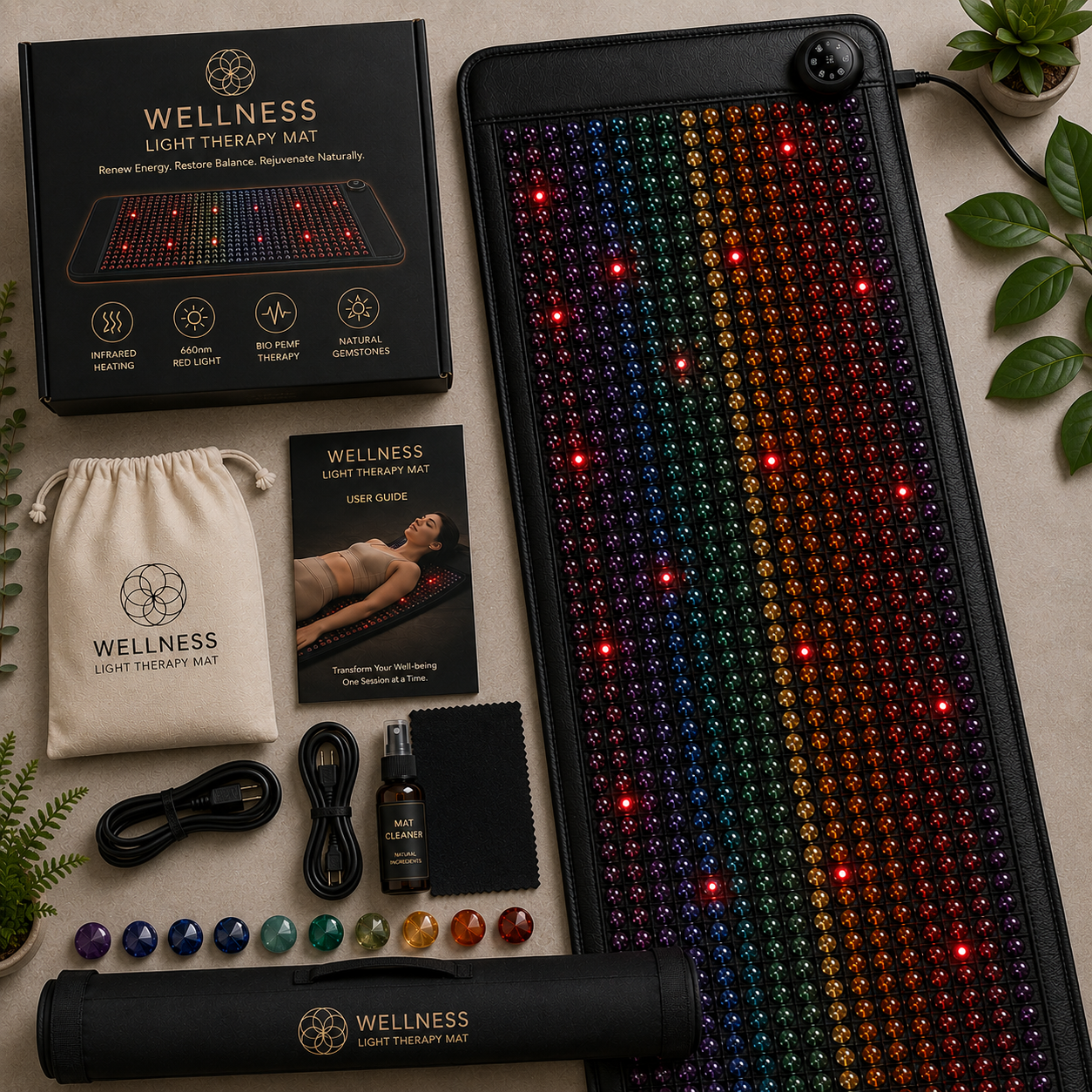 PEMF Infrared Therapy Mat | Red Light, Amethyst, Tourmaline & Jade Heating Cushion