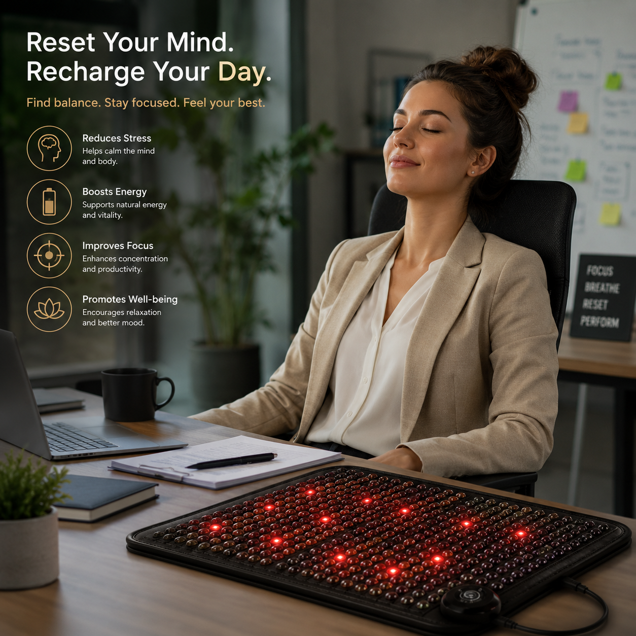 PEMF Infrared Therapy Mat | Red Light, Amethyst, Tourmaline & Jade Heating Cushion
