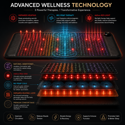 PEMF Infrared Therapy Mat | Red Light, Amethyst, Tourmaline & Jade Heating Cushion