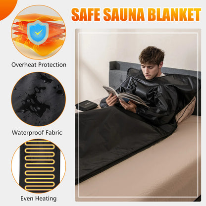 Portable Infrared Sauna Blanket | Foldable Full Body Sauna with Armholes | 6 Temperature Settings | Timer Control | Home Wellness & Travel Use