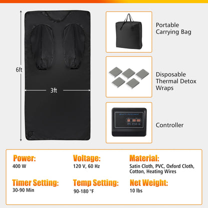 Portable Infrared Sauna Blanket | Foldable Full Body Sauna with Armholes | 6 Temperature Settings | Timer Control | Home Wellness & Travel Use