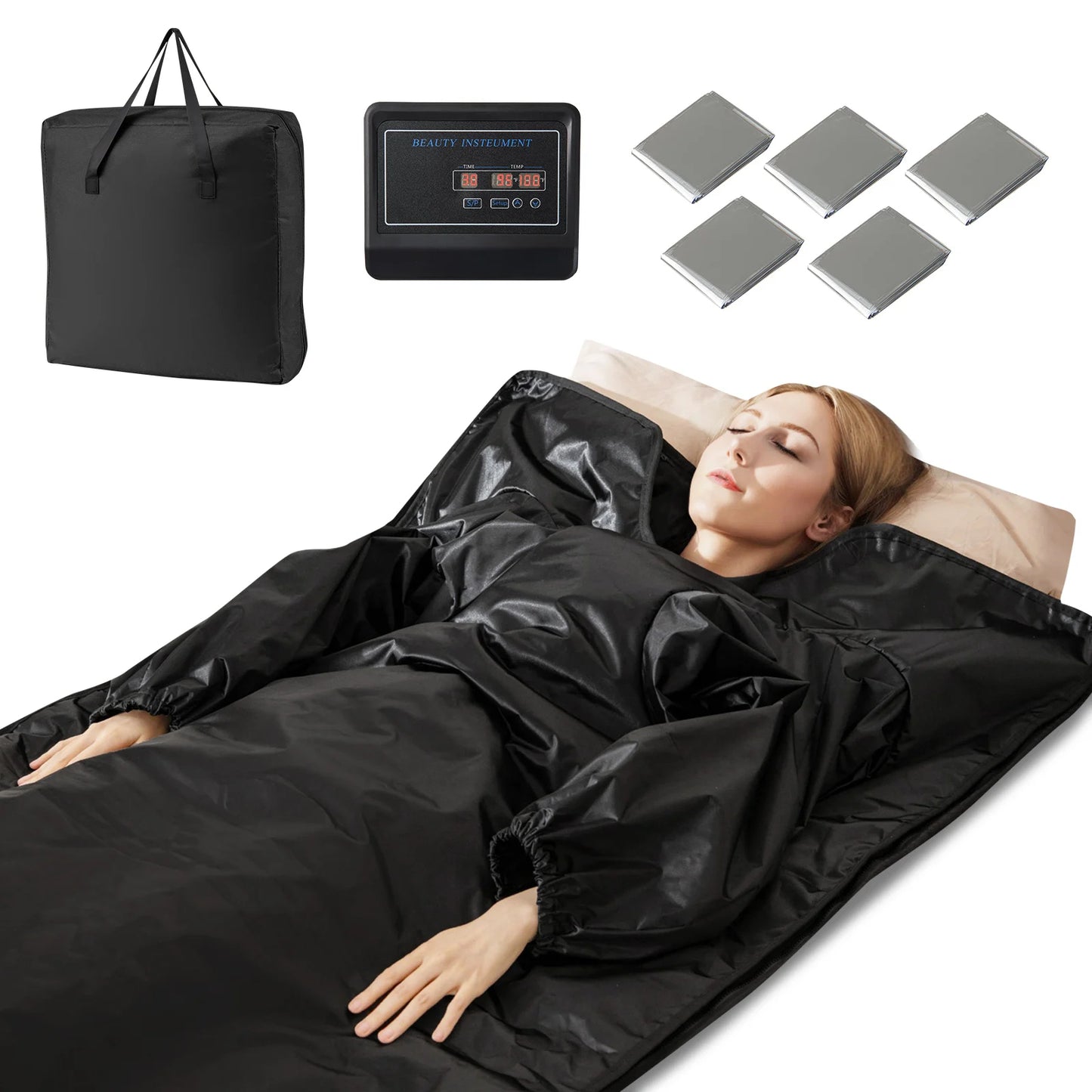 Portable Infrared Sauna Blanket | Foldable Full Body Sauna with Armholes | 6 Temperature Settings | Timer Control | Home Wellness & Travel Use