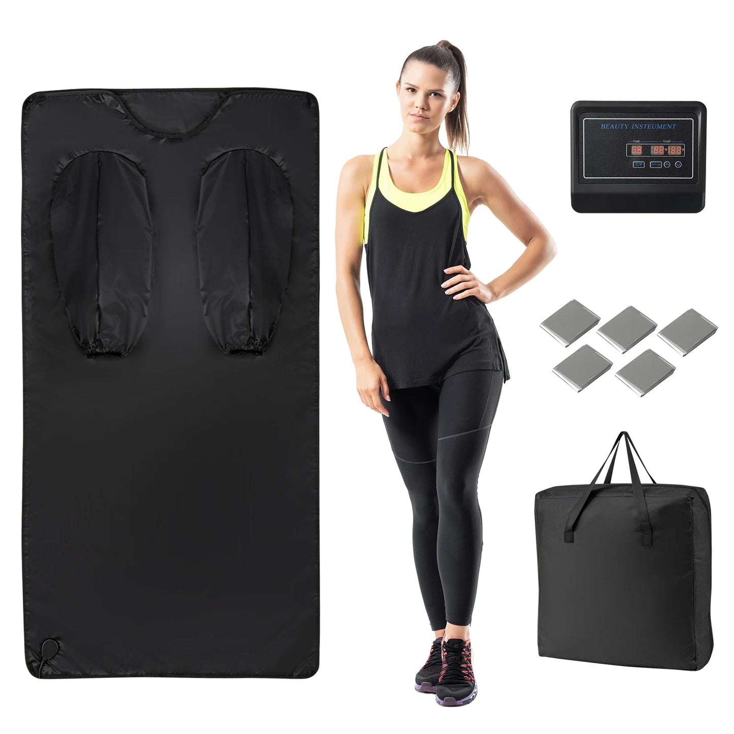 Portable Infrared Sauna Blanket | Foldable Full Body Sauna with Armholes | 6 Temperature Settings | Timer Control | Home Wellness & Travel Use