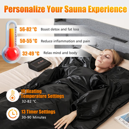 Portable Infrared Sauna Blanket | Foldable Full Body Sauna with Armholes | 6 Temperature Settings | Timer Control | Home Wellness & Travel Use