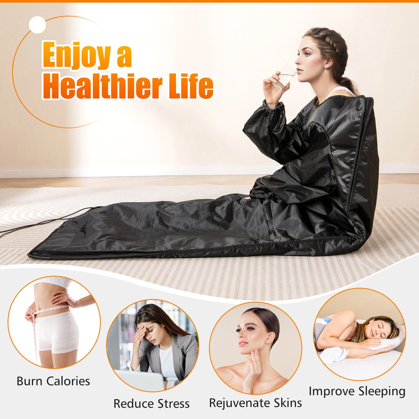 Portable Infrared Sauna Blanket | Foldable Full Body Sauna with Armholes | 6 Temperature Settings | Timer Control | Home Wellness & Travel Use