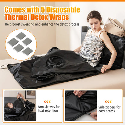 Portable Infrared Sauna Blanket | Foldable Full Body Sauna with Armholes | 6 Temperature Settings | Timer Control | Home Wellness & Travel Use