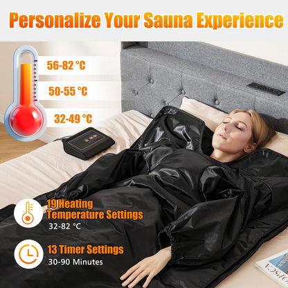 Portable Infrared Sauna Blanket | Foldable Full Body Sauna with Armholes | 6 Temperature Settings | Timer Control | Home Wellness & Travel Use